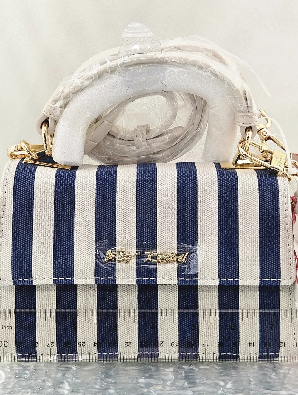 Betsey Johnson Jules Striped Crossbody Bag Lobster Ribbon Nautical Cottagecore